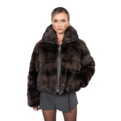 Geaca bomber de zibelina, guler larg, culoare naturala, 50cm