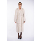Palton lung blana naturala vizon, guler sal scurt, super light grey, 120cm