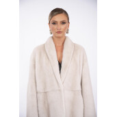Palton lung blana naturala vizon, guler sal scurt, super light grey, 120cm
