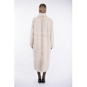 Palton lung blana naturala vizon, guler sal scurt, super light grey, 120cm