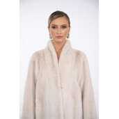 Palton lung blana naturala vizon, guler tip kimono, super light grey, 120cm