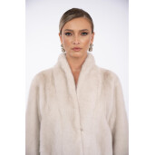 Palton lung blana naturala vizon, guler tip kimono, super light grey, 120cm