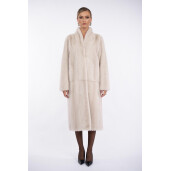 Palton lung blana naturala vizon, guler tip kimono, super light grey, 120cm