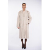 Palton lung blana naturala vizon, guler tip kimono, super light grey, 120cm