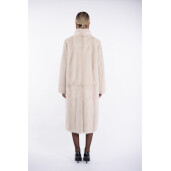 Palton lung blana naturala vizon, guler tip kimono, super light grey, 120cm