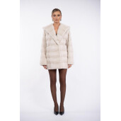 Jacheta blana naturala vizon, cu gluga, super light gray, 70cm