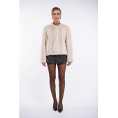 Jacheta scurta blana naturala vizon, super light grey, 50cm