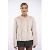 Jacheta scurta blana naturala vizon, super light grey, 50cm