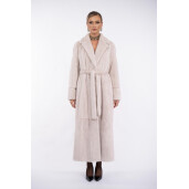 Palton blana naturala vizon, cu cordon, guler sal scurt, super light gray, 130cm
