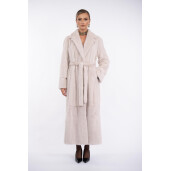 Palton blana naturala vizon, cu cordon, guler sal scurt, super light gray, 130cm