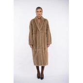 Palton blana naturala vizon, guler sal scurt, light pastel, 120cm