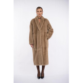 Palton blana naturala vizon, guler sal scurt, light pastel, 120cm