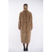 Palton blana naturala vizon, guler sal scurt, light pastel, 120cm