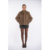 Jacheta blana naturala vizon, guler tip kimono, dark pastel, 50cm