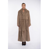 Palton blana naturala vizon, rever dublu, dark pastel, 130cm