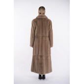 Palton blana naturala vizon, rever dublu, dark pastel, 130cm