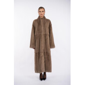 Haina lunga blana naturala vizon, guler tip kimono, dark pastel, 130cm