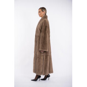 Haina lunga blana naturala vizon, guler tip kimono, dark pastel, 130cm