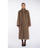 Haina blana naturala vizon, guler tip kimono, dark pastel, 130cm