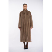 Haina blana naturala vizon, guler tip kimono, dark pastel, 130cm