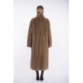 Haina blana naturala vizon, guler tip kimono, dark pastel, 130cm