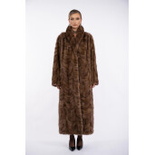 Haina lunga blana naturala vizon, guler sal, 3 haine in 1, maro, 130cm