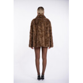Haina lunga blana naturala vizon, guler sal, 3 haine in 1, maro, 130cm