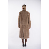 Palton blana naturala vizon, dark pastel, 100cm, guler tip kimono