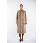 Palton blana naturala vizon, guler tip kimono, light capuccino, 100cm