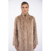 Palton blana naturala vizon, guler tip kimono, light capuccino, 100cm