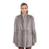 Haina blan anaturala vizon, guler tip kimono, saphire, 70cm