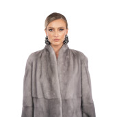 Haina blan anaturala vizon, guler tip kimono, saphire, 70cm