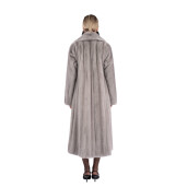 Haina lunga blana naturala vizon, guler amplu geometric, saphire, 120cm