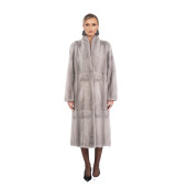 Palton blana naturala vizon, guler tip kimono, saphire, 110cm