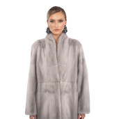 Palton blana naturala vizon, guler tip kimono, saphire, 110cm