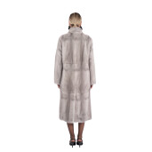 Palton blana naturala vizon, guler tip kimono, saphire, 110cm