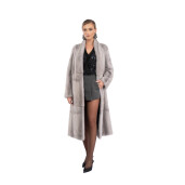 Palton blana naturala vizon, guler tip kimono, saphire, 110cm