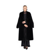 Palton blana naturala vizon, guler geometric, negru, 110cm