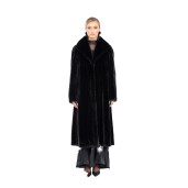 Palton blana naturala vizon, guler geometric, negru, 110cm