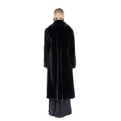 Palton blana naturala vizon, guler geometric, negru, 110cm