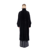 Palton blana naturala vizon, guler tip kimono, negru, 120cm