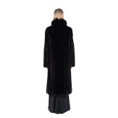 Haina lunga blana naturala vizon, guler de vulpe, negru, 120cm