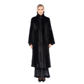 Haina lunga blana naturala vizon, guler tip kimono, negru, 110cm