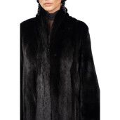Haina lunga blana naturala vizon, guler tip kimono, negru, 110cm