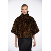 Jacheta blana naturala vizon, animal print, maneci 3/4, 55cm
