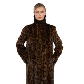 Haina lunga blana naturala vizon, guler tip kimono, animal print, 110cm