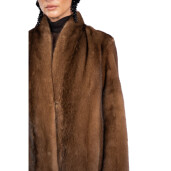 Palton blana naturala vizon, guler tip kimono, culoare naturala maro, 110cm