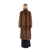 Palton blana naturala vizon, guler tip kimono, culoare naturala maro, 110cm