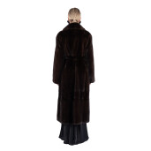 Palton blana naturala vizon, rever dublu scurt, cordon, 120cm
