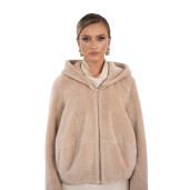 Geaca tip bomber, blana tip lana, miel Australian, bej, 65cm